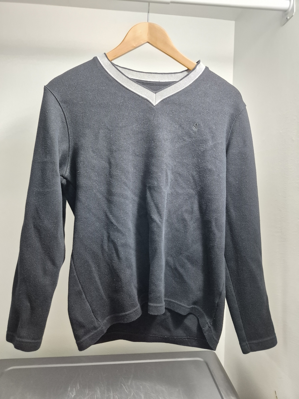Men's V-Neck Sweater in Charcoal with Contrast Trim